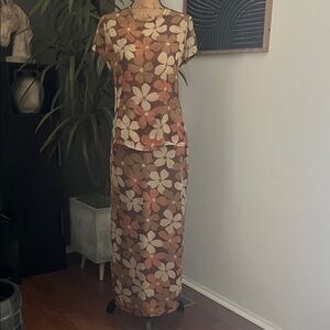 Floral Brown and Orange Two-Piece Dress